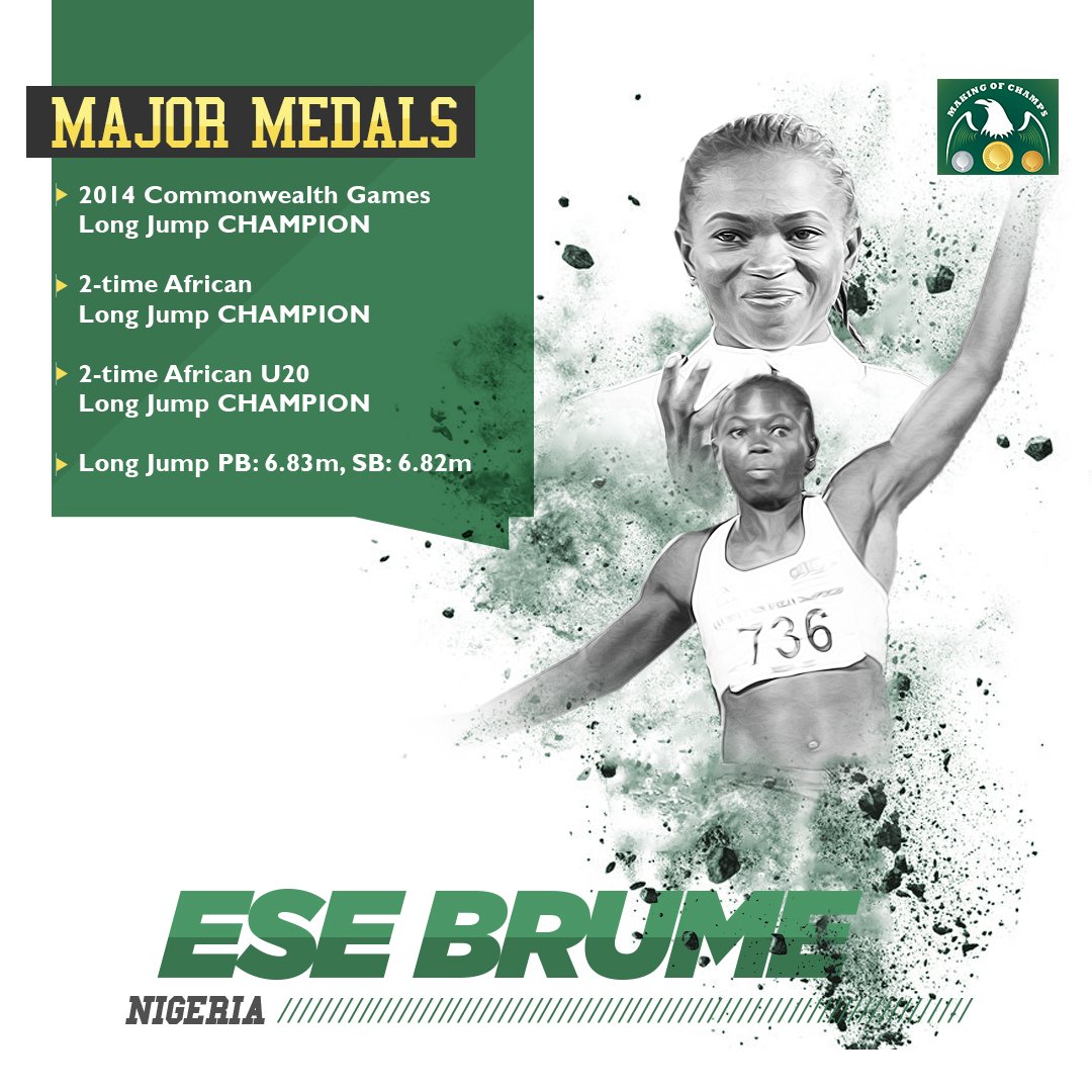 MakingOfChamps's tweet photo. Do you know that if Ese Brume wins the women's Long Jump title at #Asaba2018, she will be winning it for a third consecutive time! #AfricanChamps #Marrakech2014Recap #TopAthletes #Nigeria https://t.co/ZhBcoMUh5Q