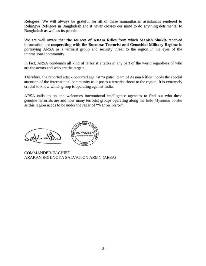 PRESS STATEMENT [29/07/2018]:

NOTICE TO #INDIA, #BANGLADESH, #INTERNATIONAL #COMMUNITY &amp;  #INTELLIGENCE-AGENCIES