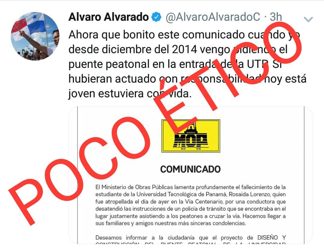 MOPPma's tweet image. "Periodista" @AlvaroAlvaradoC es lamentable que use la muerte accidental de una joven estudiante, por causa de una conductora irresponsable, para su campaña sucia en redes.