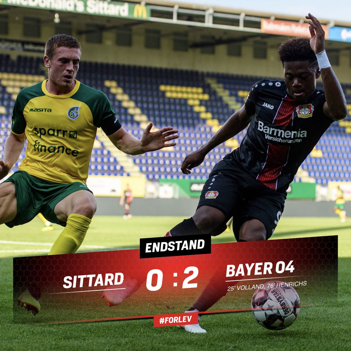 bayer04fussball's tweet photo. ABPFIFF!
👏 Die #Werkself gewinnt auch ihr viertes Testspiel – beim niederländischen Erstligisten @FortunaSittard gewinnt die Herrlich-Equipe mit 2:0 (1:0) dank der treffer durch @KeVolland (25.) und Benny #Henrichs (76.). 👏 #FORLEV https://t.co/TTGpMcANlB