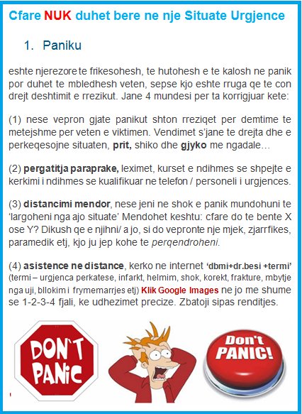 DrBesi_Med_Info's tweet photo. [24] Cfare NUK duhet bere ne nje Situate Urgjence - #PANIKU https://t.co/yPB8URgzUW