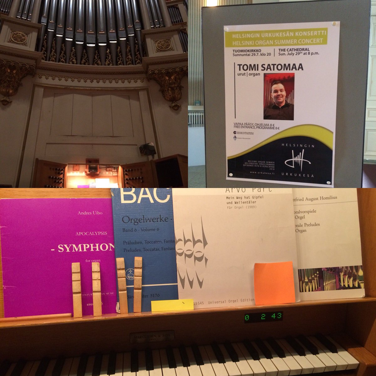 SatomaaTomi's tweet photo. Urkurin edellinen ilta ennen konserttia menee yleensä rekisteröintiin ja ko. soittimeen tutustumiseen. Huomenna kuullaan lopputulos. #organmusic #urut #organ #urkukesä #bach #pärt #homilius #uibo @tuomiokirkkoseurakunta https://t.co/ndQQBkzD14