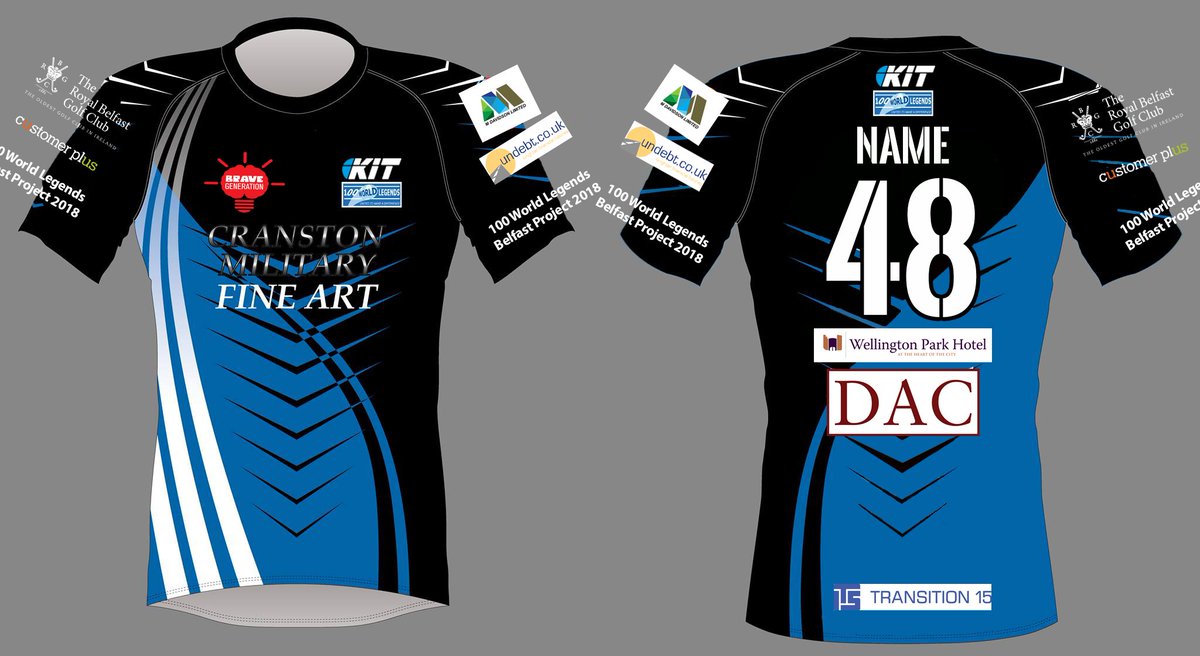 100 World Legends project would like to thank KIT sportswear for their support for the Belfast project and supplying the Legends playing kit for the Legends Charity Vet Tens  hosted and organised by Bangor Rugby Club, Saturday 4th August kitsportswear.com