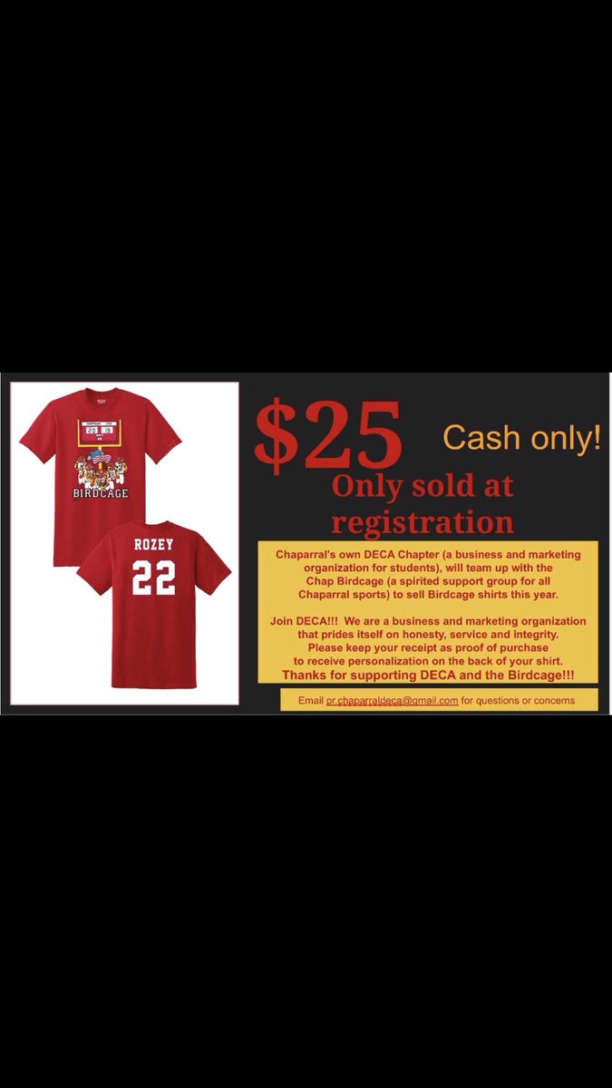 Shoutout to <a href="/chap_deca/">Chaparral HS DECA</a> for hooking it up with shirts this year... they are looking 🔥🔥. Selling these babies @ Registration the 30th-2nd. ❗️❗️❗️❗️❗️C’s UP❗️❗️❗️❗️❗️