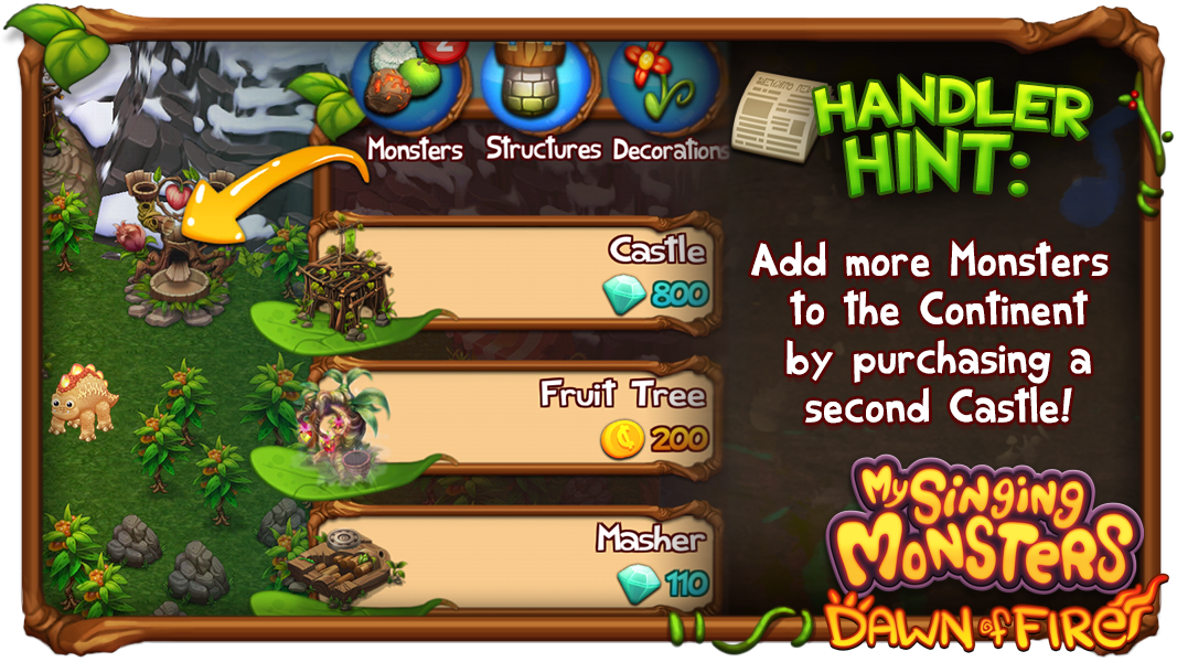 SingingMonsters's tweet photo. Today's #HandlerHint is for everyone who wishes they had more space for Monsters on their Continent. You can purchase a second Castle to add even more beds! π° https://t.co/VaaQz9Pt7a https://t.co/8nxA6CqQOQ