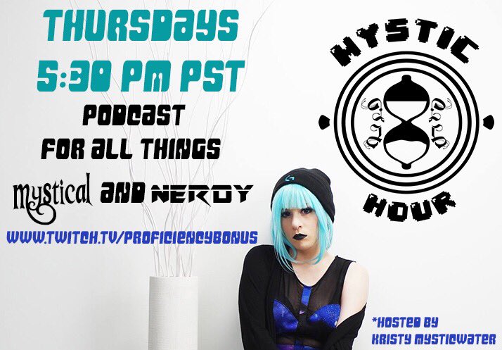mysticwater's tweet photo. Come watch my new podcast #MysticHour on @profBONUS starting Aug 2nd!

#newshow #twitch #podcast #nerdpodcast #talkshow #DnDGirls #dnd5e #dnd #womeningaming #womenintabletop #gamergirls #fangirls #jpop #関ジャニ #smallstreamer #ComingSoon
(New logo designed by @__K 💜) https://t.co/FzRagCXHUb