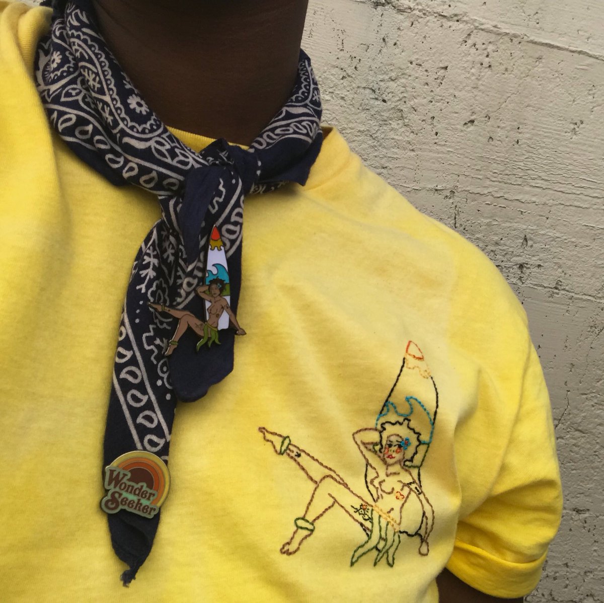 _adele_designs's tweet photo. Staying cool with a few new items this weekend ☀️ Grab yourself online and then pair it with @raychponygold Wonder Seeker pin😊#ootd 
——
#echopark #handembroidery #pincommunity #weekendattire #surfer #pinup #pins #pincollector #adeledesigns 
https://t.co/4BzMyr5zAX https://t.co/qheYVgsXmY