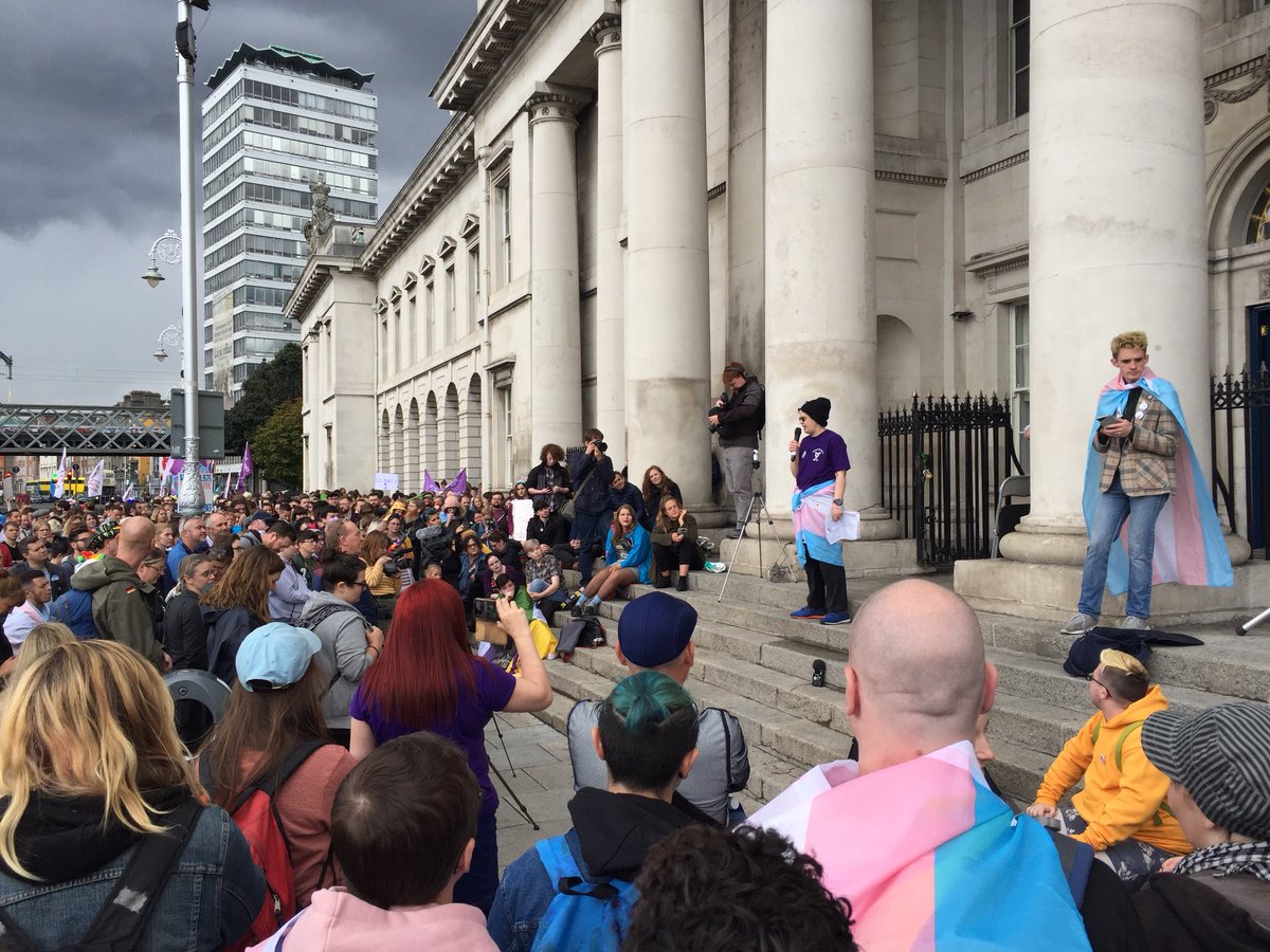 Protesters gather for speeches at Trans Pride, Dublin