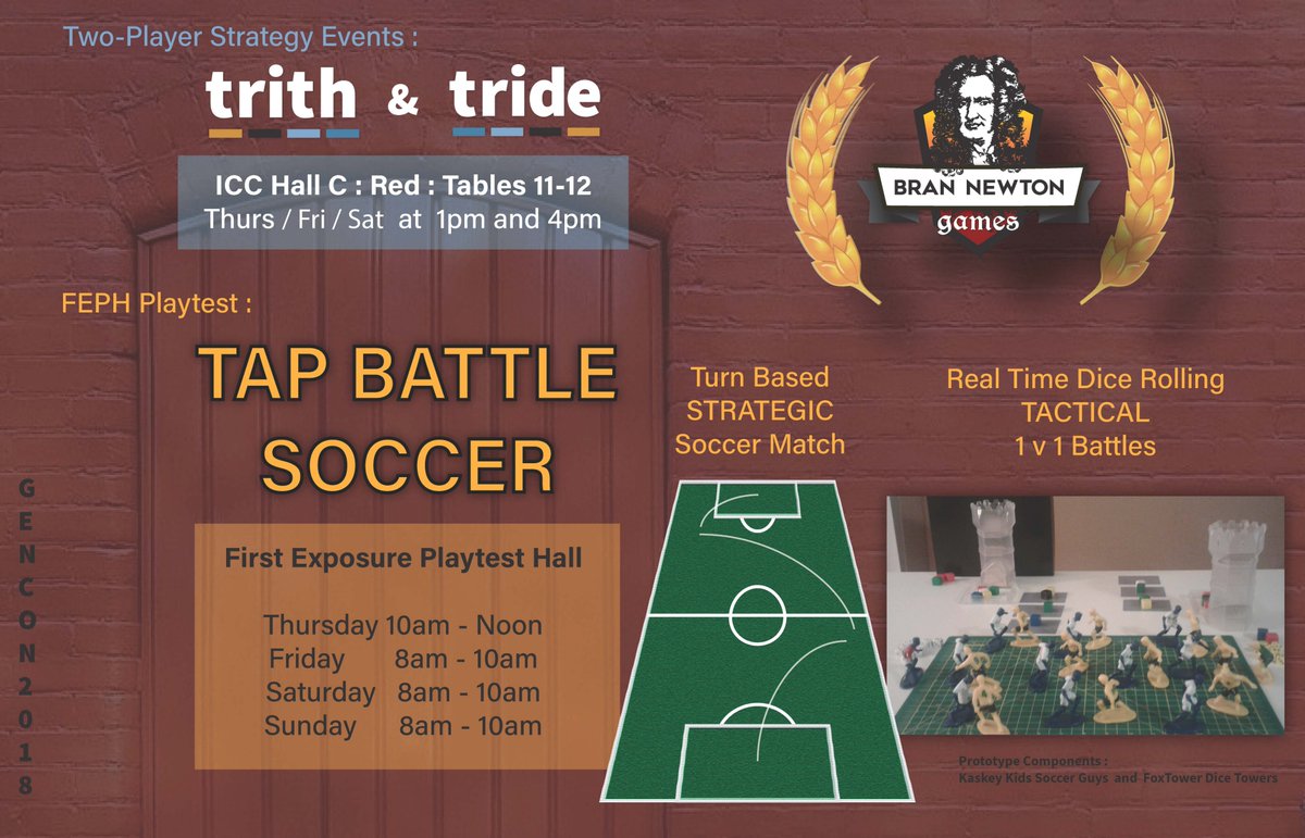 Bran Newton Games (@brannewtongames) on Twitter photo Bran Newton Games is heading to #GenCon2018 next week where we will be participating in the First Exposure Playtest Hall with TAP BATTLE SOCCER and running some TRITH & TRIDE events. #pullupachair #FEPH2018 <a href="/de_gaming/">Double Exposure, Inc</a> Bran Newton Games is heading to #GenCon2018 next week where we will be participating in the First Exposure Playtest Hall with TAP BATTLE SOCCER and running some TRITH & TRIDE events. #pullupachair #FEPH2018 <a href="/de_gaming/">Double Exposure, Inc</a>