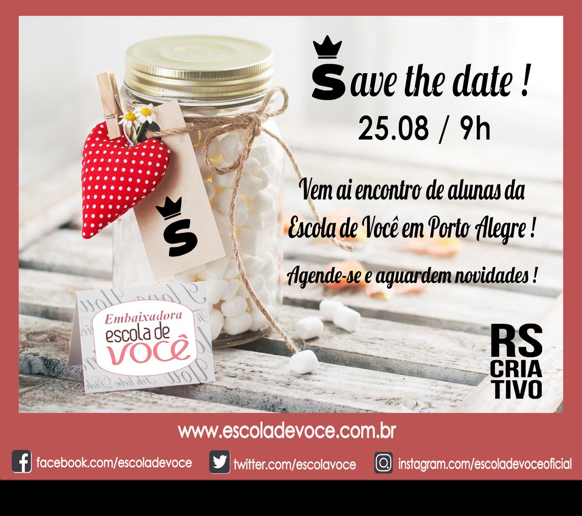 birodeeventos's tweet photo. Vem ai encontro de amigas da Escola de Você em Porto Alegre !
Corre lá para agenda e reserve este momento especial para você !
#SomosSuperEscoletes #Escoladevocê #SuperPoderosasBand
@EscolaVoce @SuperPoderNaTV https://t.co/dUaHNEKdsH