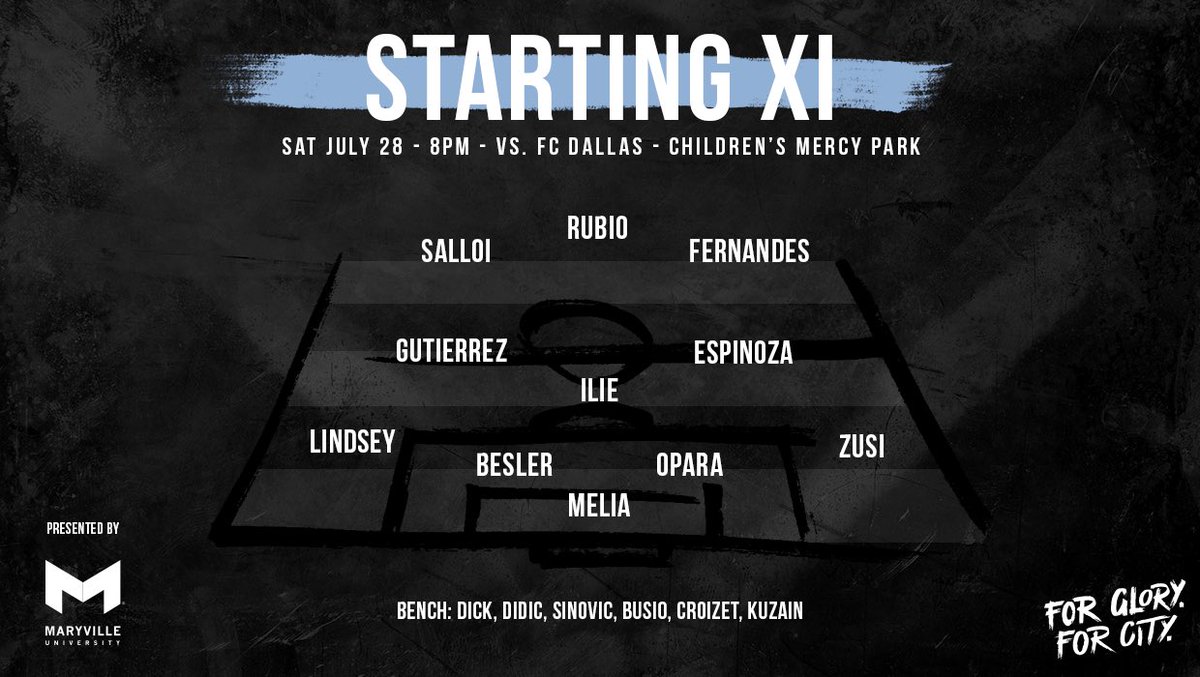 SportingKC's tweet photo. The XI. | #SKCvDAL #ForGloryForCity https://t.co/9ney3AuBkl