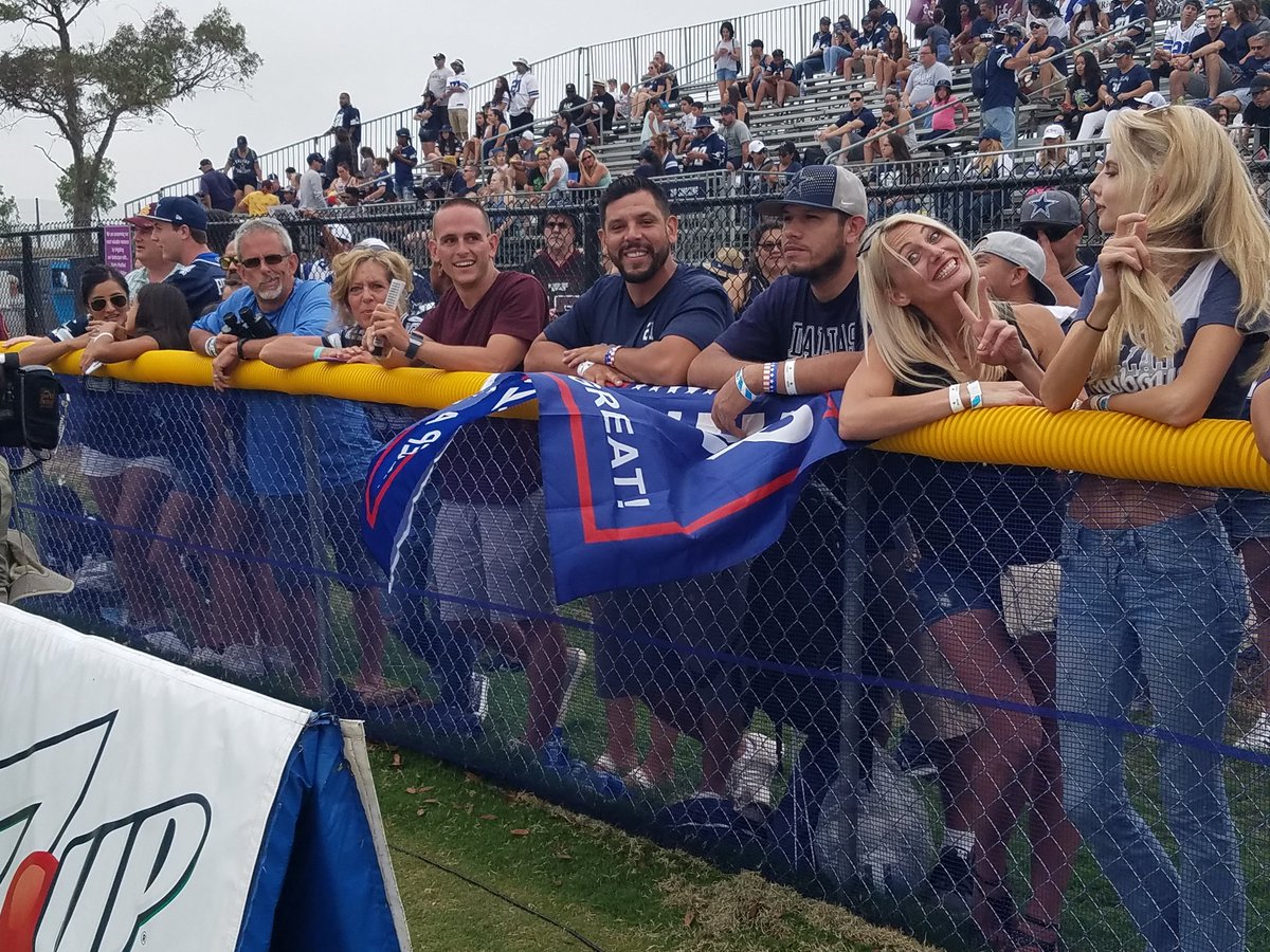 clarencehilljr's tweet photo. Trump banner is back up at Cowboys camp. America's team https://t.co/iEubig4KNg
