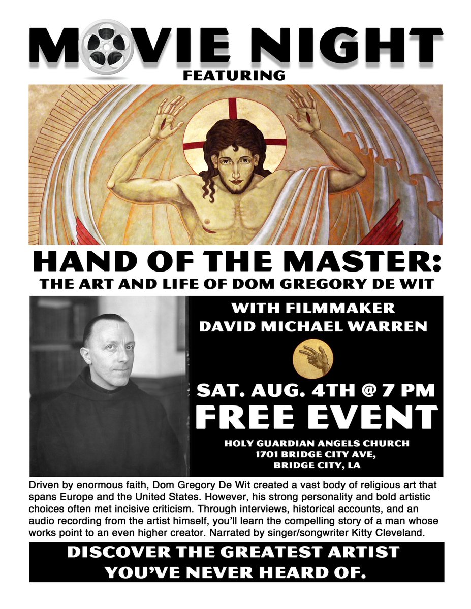 StellaMarisFilm's tweet photo. New Orleans, this is your chance to see "Hand of the Master" on the Big Screen! #neworleansfilm #catholicfilm #artfilm #Documentary #painter #artistmovie #NewOrleans #CatholicChurch #movienight #independentfilm #monk #benedictine #sacredheart https://t.co/hBxLCmcpt3