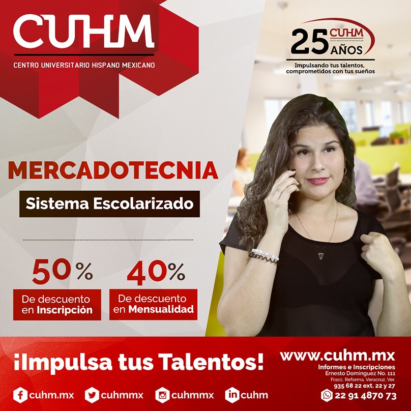 cuhmmx's tweet photo. Descuentos en todas nuestras licenciaturas del Sistema Escolarizado.
*Válido hasta el 1 de Agosto.
Conoce más de nuestra oferta educativa en: https://t.co/z7ZBMDA5qc
📲 whatsapp al 2291487073
#EligeCUHM #ImpulsatusTalentos https://t.co/dRLAPcLKSy