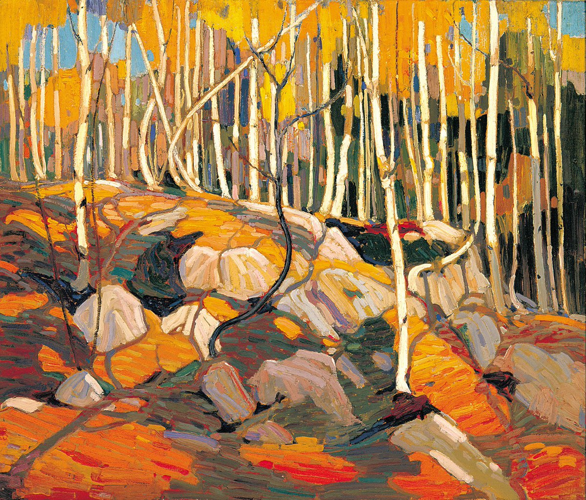 Tom Thomson: The Birch Grove, Autumn
The Birch Grove, Autumn, one of a number of large canvases painted by Tom Thomson over the winter of 1915-1916, can be considered among his most quintessentially modern works.
 
#AGH #AGHCollection #TomThomson #Thomson #hamont #hamilton