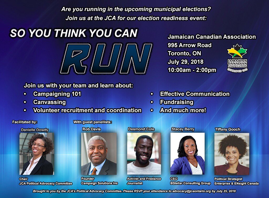 Rocco4Toronto's tweet photo. Looking forward to attending "So You Think You Can Run" at the Jamaican Canadian Association Sunday July 29 at 10:00 a.m. @JCA_Ontario #changeiscoming #eglintonlawrence #voterocco https://t.co/vkTVNPtm0S