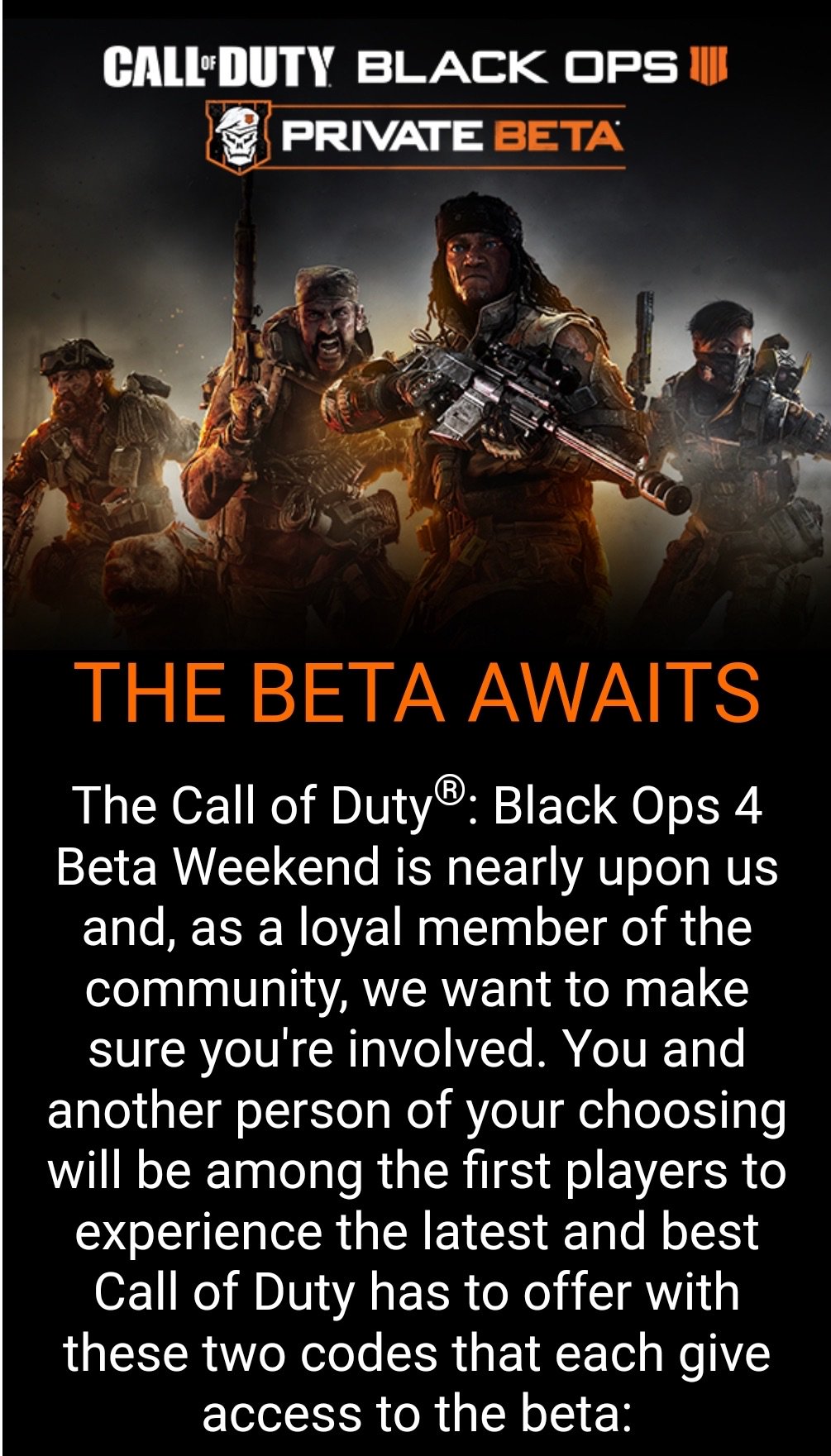 CharlieIntel on X: Activision has started to email out beta codes for PS4  users who redeemed a code on the COD site.  / X