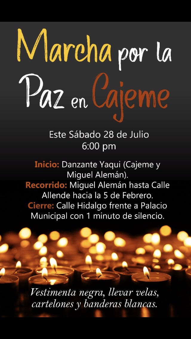 En unos momentos nos sumamos a la marcha convocada para hoy por la sociedad civil. #pazparacajeme