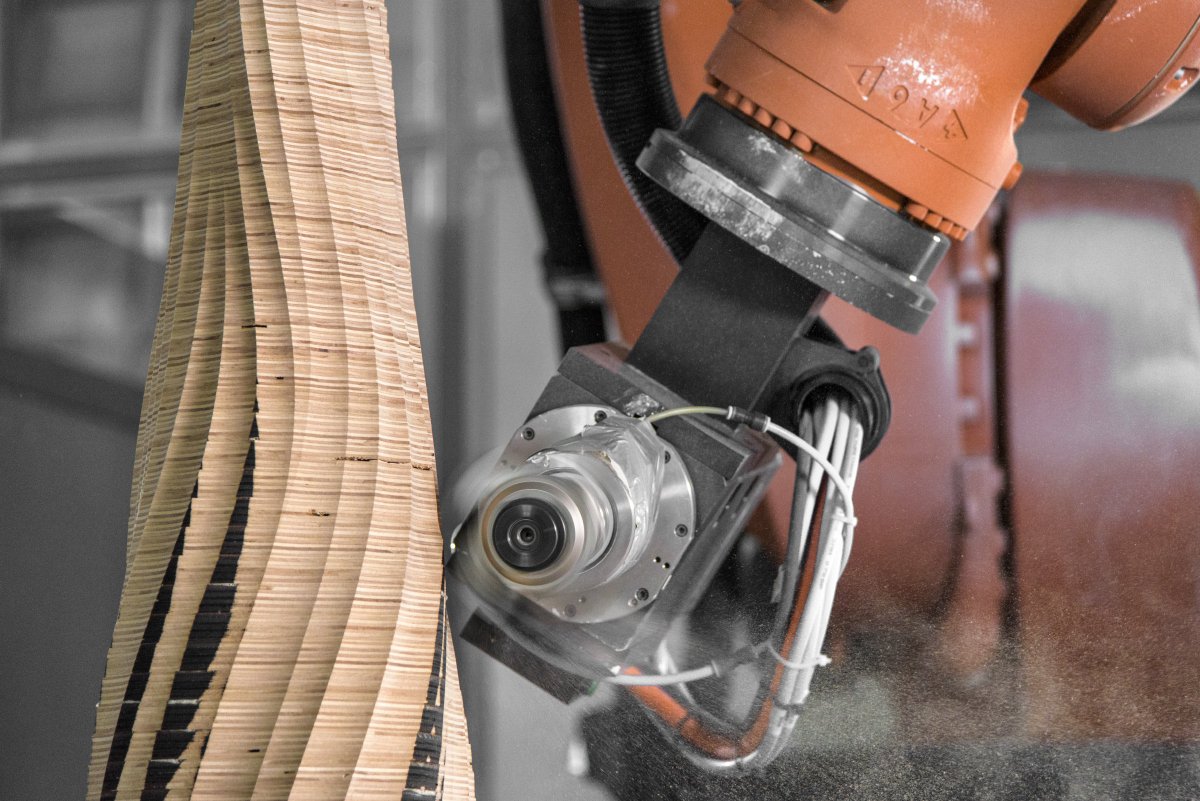 odkdesign's tweet photo. Each AESTUS piece is re-constituted from countless layers of beech wood and milled precisely by an industrial robot with a special convex radius end mill - in case anyone was wondering #cnc #technology #woodworking #wood #robots #interiordesign #productdesign #interior https://t.co/0ijUcVNUU5