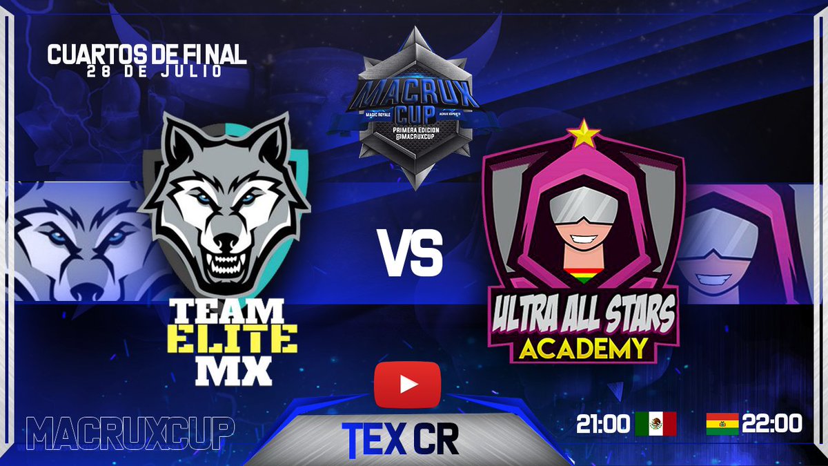 [#CuartosDeFinal]⚔️
Tercer Partido por los Cuartos de Final.👏
Se Jugará el <a href="/TeamEliteMX1/">Team Elite MX</a>  vs <a href="/UltraAcademy/">Ultra Academy</a> 21:00🇲🇽 22:00🇧🇴