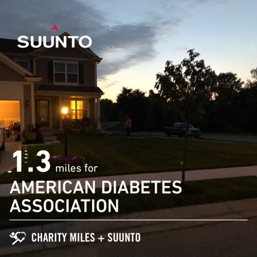 GunthorTM's tweet photo. 1.3 @CharityMiles 4 @AmDiabetesAssn. Thanks to @Suunto for sponsoring me! #MeetYourBetterSelf #sub30club #RunJunkEes evening walk https://t.co/bKTnDrYfpV