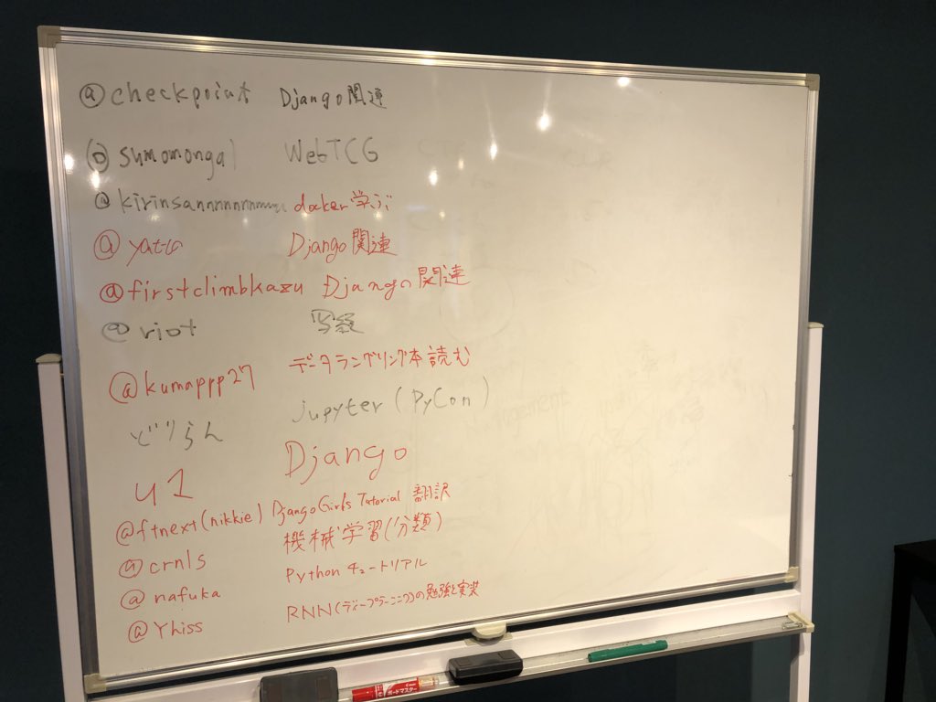 checkpoint's tweet image. Pythonもくもく会開催中です。今日はこんな感じ。 #mokupy