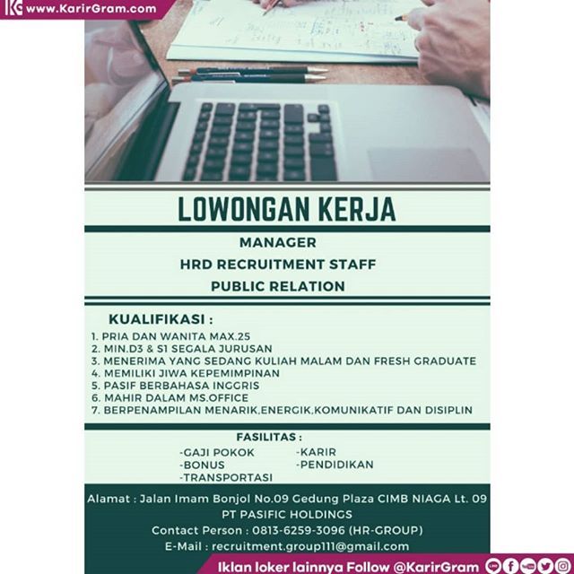 Medan Indonesia On Twitter Lowongan Kerja 1 Manager 2 Staff