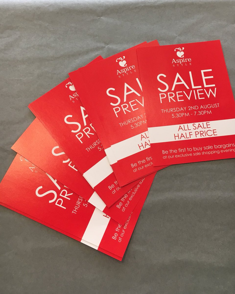 aspirestyle's tweet photo. What’s happening? Sale Preview 
When? Thursday 2 August 5.30-7.30 pm
Where? In all our stores; Warwick, Solihull, Oxford, Stratford and Earlsdon with @BetsyVintage 
Be there if you want a great bargain! https://t.co/usfxoNQiJK