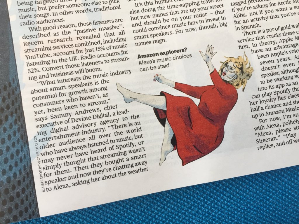 VectorThatFox's tweet image. First time I’ve suggested a headline and it’s gone through! Illo in today’s @ST_Culture about Amazon Echo playing @Eminem and @LionelRichie before @Adele when the song “Hello” is requested. Thanks @MikeCathro and @rswalk for the art direction #vectorthatfox #Illustration
