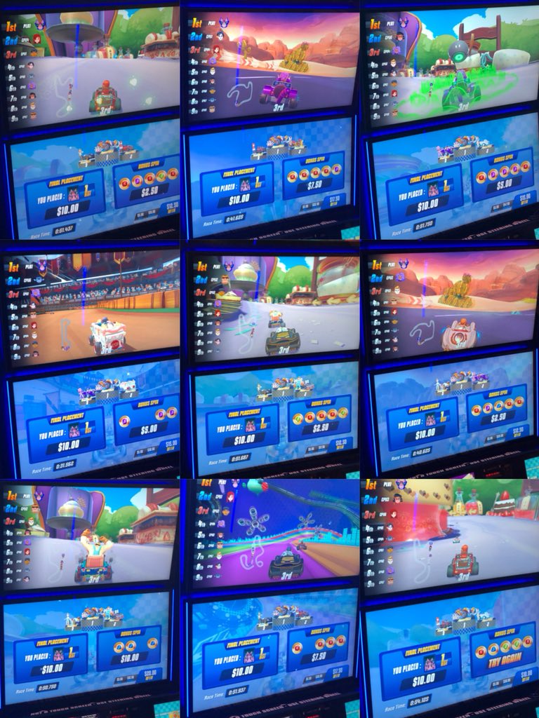 CompInteractive's tweet image. What’s better than winning 1st? Finishing in 1st place 9 TIMES(!!!)...which definitely isn’t easy, but as you can see, it is possible. 🤓 Running Rich Racing (VIDEO GAME + slot machine) ONLY at @phvegas, @thedlasvegas and @venetianvegas!!!  🎰🚗💨🏁🏆💵 #LasVegas #VegasBorn #DTLV