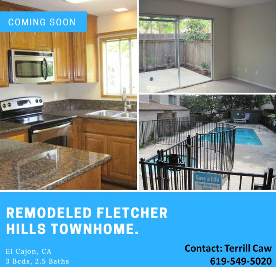 tlc_financial's tweet photo. COMING SOON in EL CAJON! REMODELED FLETCHER HILLS TOWNHOME-CORNER UNIT &amp; EXTREMELY QUIET.  3 Beds, 2.5 Baths | 1,454 s/f  The property is a large unit with tons of living space. 2 stories w/ 3 spacious bedrooms, 1 at entry level. Terrill Caw: 619-549-5020 https://t.co/kR6xj9fExj