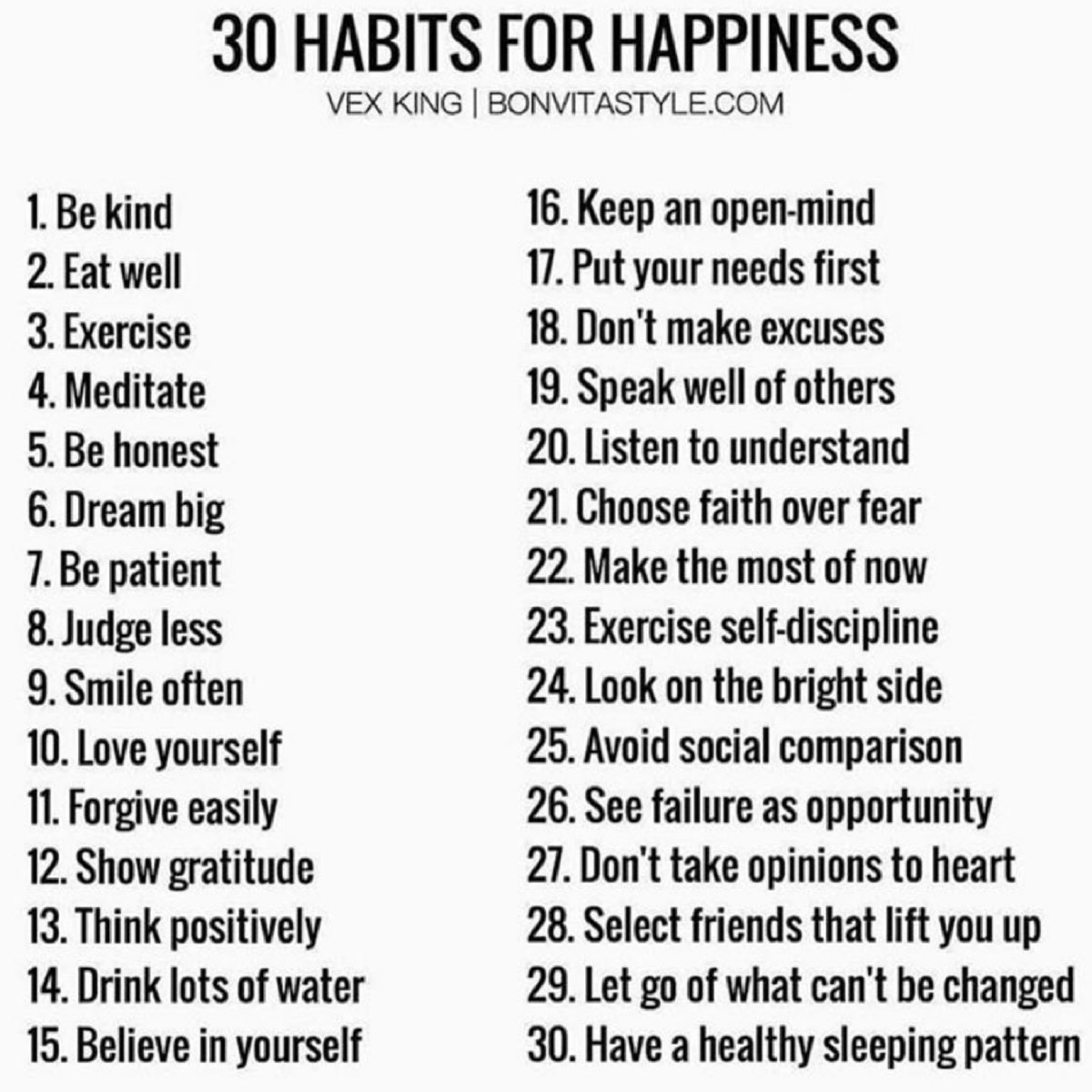 KindnessCoach_'s tweet photo. 30 habits for happiness #KindnessMatters https://t.co/KDCmmWtTup