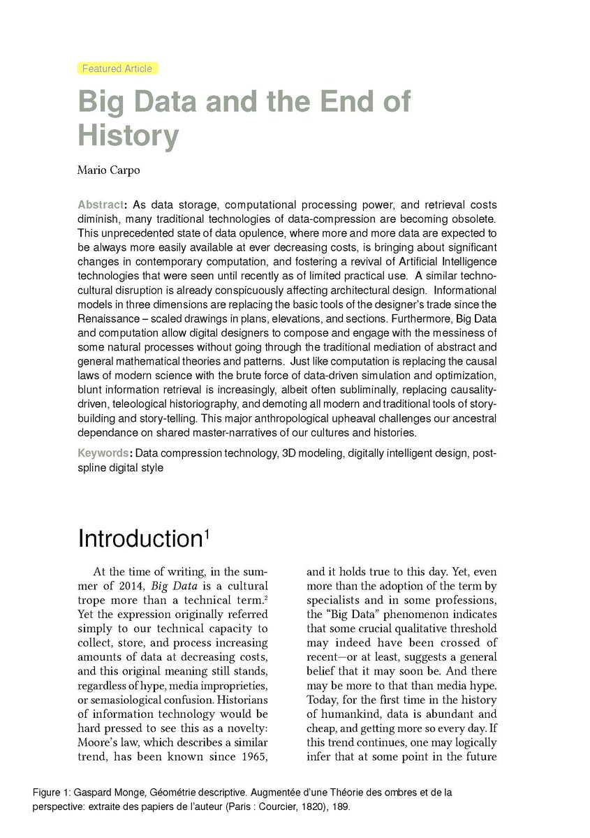 “No narrative, theory, sequence, or story would even be needed or warranted any more”, reflects Mario Carpo in his Featured Article “Big Data and the End of History”
journals.ub.uni-heidelberg.de/index.php/dah/…
#DigitalArtHistory #BigData #History #OpenAccess