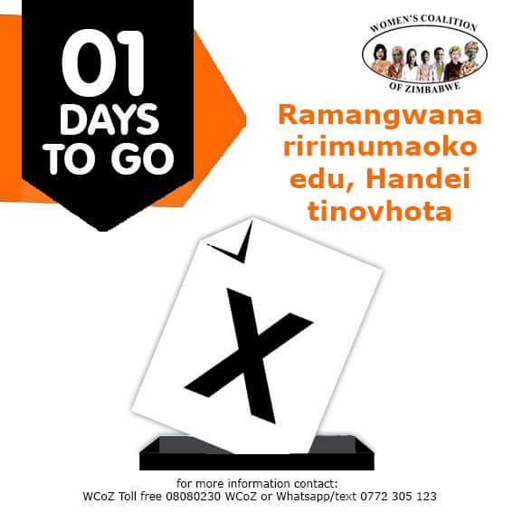 WCOZIMBABWE's tweet image. Tomorrow is the day.
are you ready?
Have you voted before? what would be your tips to first time voters&amp;gt;
#GoGirl #GoLead #GoVote
@alice_chimwaza @amandachenai @EkeniaT @liahchinyani @MadzimaDaphne @faithpanashe @Mis_Chidz @tinohondo @madzimuret @ZESN1 @memoryhwengwere