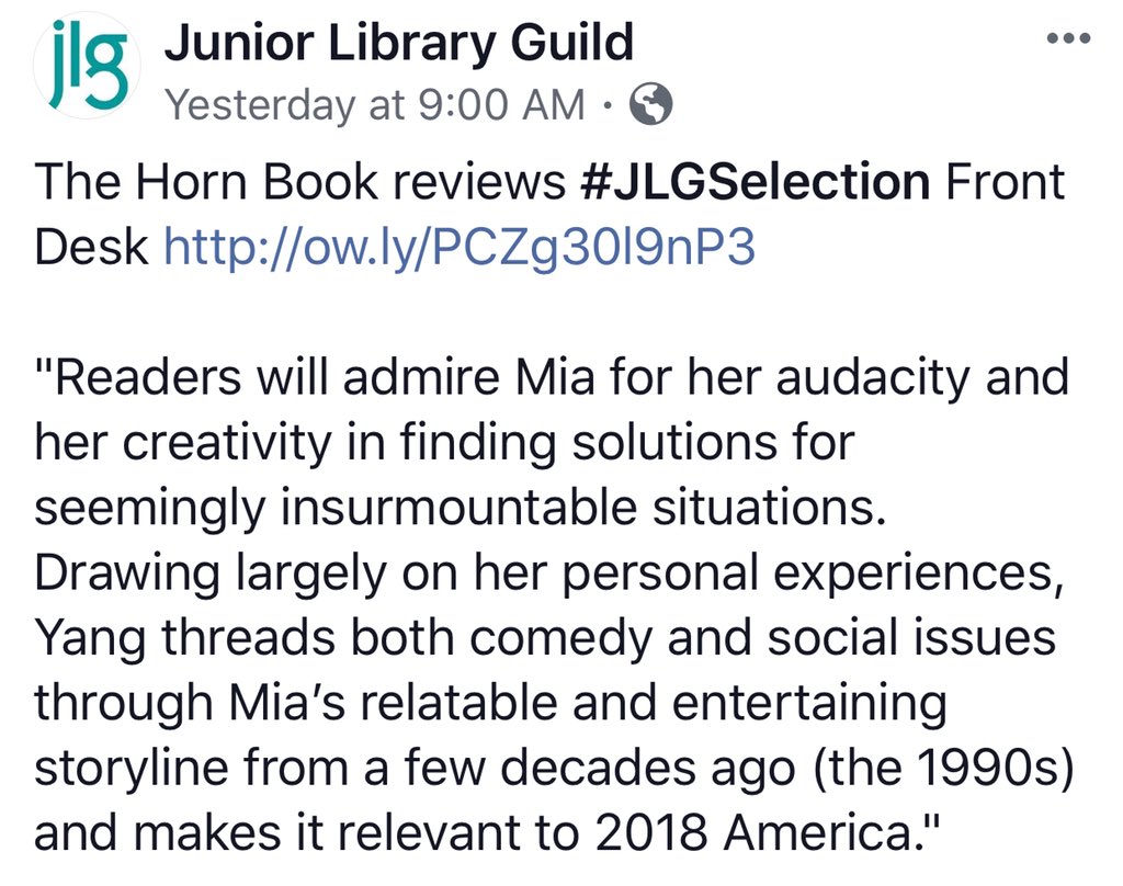 kellyyanghk's tweet photo. Just found out FRONT DESK is a Junior Library Guild selection for Fall 2018!! 🎉🎉 Thank you sooo much for including FRONT DESK!!! 📚📚📚❤️❤️❤️ #FrontDesk #JuniorLibraryGuild #Scholastic @AALBooks https://t.co/xrSikhnb5G