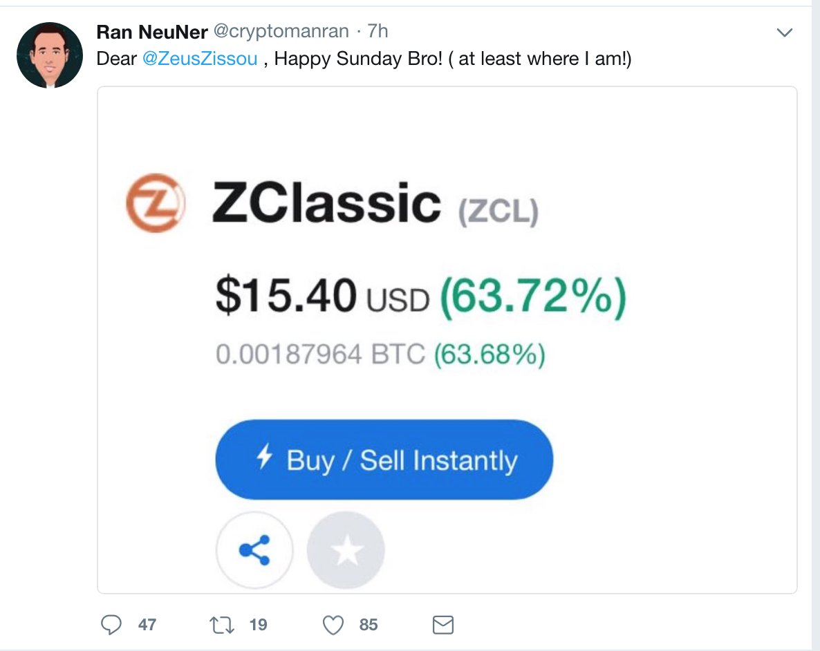 ✅ Shills the biggest pump and dump project in crypto ➡️ $ZCL.
✅ Public face of crypto on <a href="/cnbcafrica/">CNBC Africa</a>. 
✅ 'Advisor' for <a href="/ANON_BTC/">ANON BTC</a>.
✅ Brags about his 24r, 60% gains when the coin will be back at 0 after the fork.
✅ Must be our beloved pump and dump man <a href="/cryptomanran/">Ran Neuner</a> ❤️