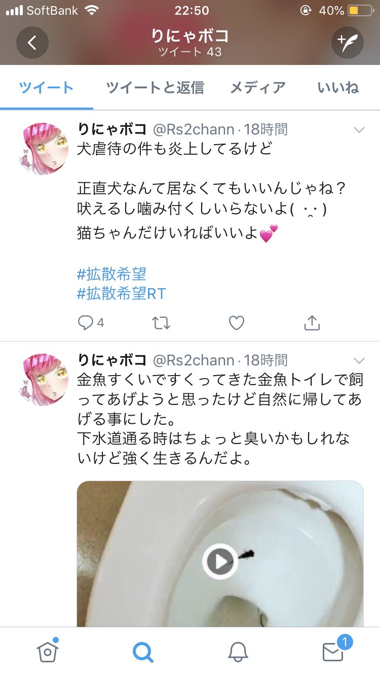 Riho アニマルライツ 金魚すくいをした挙句 その金魚をトイレに流し それをわざわざツイートし 炎上している りにゃボコ どうにかなりません りにゃボコ 動物虐待 金魚 犬 恐らく本人の別アカ T Co L1dnjq5q47 Twitter