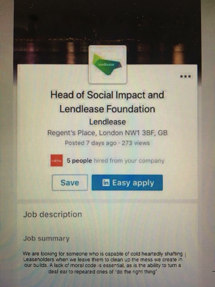 nickewhite1983's tweet image. @Lendleaseuk are advertising for a new role! 

@SimonGorski ... we’ve updated the role description to be a bit more accurate 

Come talk to us in @GqrMcr if you want info about their societal impact 

#cladding #CladdingScandal #acm3