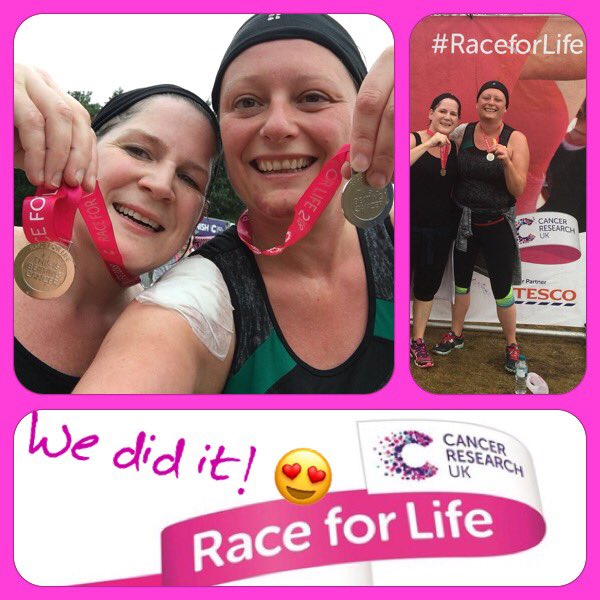 We are very wet and our thighs are aching a bit but we did it!! Thanks for your support and sponsorship everyone  - it means a lot 😍#raceforlife #beatingcancertogether @SaintAllard @raceforlife