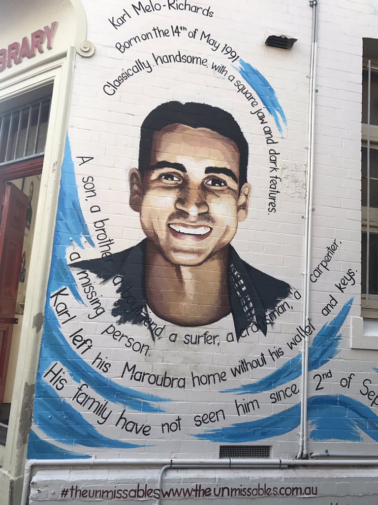 Dr Jodie Ward on Twitter: &quot;For those in Syd, in the lead up to National  Missing Persons Week starting 5 Aug 2018 plz check out @MPANaus amazing  #theunmissables mural of Karl Melo-Richards (