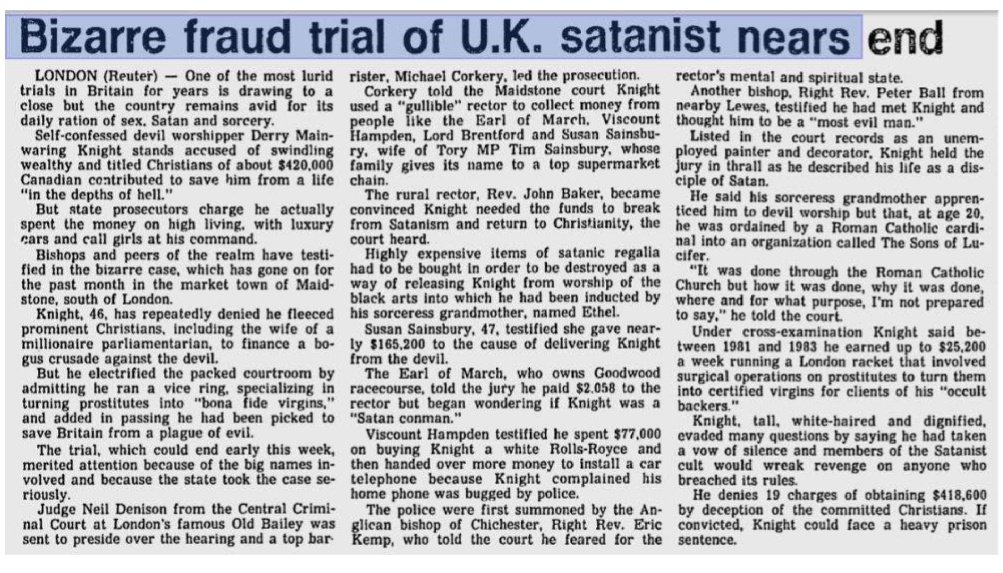 It should not be forgotten that Prince Charles's friend, the pervert Bishop Ball, also featured in the case of the Satanist Derry Mainwaring Knight: