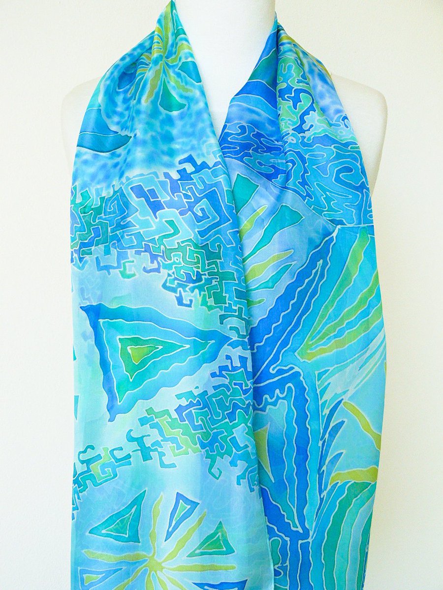 Sea blue silk scarf Hand painted summer beach colors wrap - Azure turquoise sky blue natural silk scarf - Ooak unique handmade gift for her #accessories #scarf #blue #anniversary #silkscarf #bluesilkscarf #seascarf #turquoisescarf #uniquegiftforher #madeinItaly