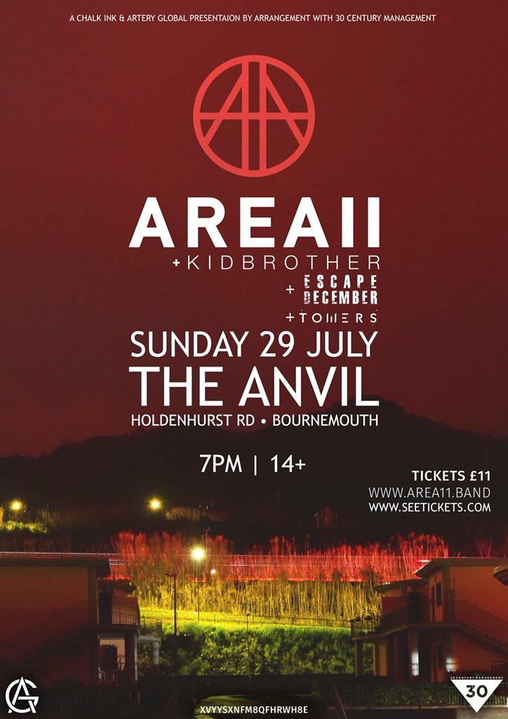 TONIGHT.
There are under 10 tickets left for tonight w/ <a href="/Area11Band/">Area 11</a>, so don’t wait around if you want to come!
Support from <a href="/KidBrother_UK/">KidBrother</a> <a href="/escapedecember/">Escape December</a> &amp; <a href="/towersbanduk/">Towers</a>
Doors 7pm. First band 7:20pm.

🎟 bit.ly/Area11TheAnvil

#Area11 #Bournemouth #TheAnvil #LiveMusic