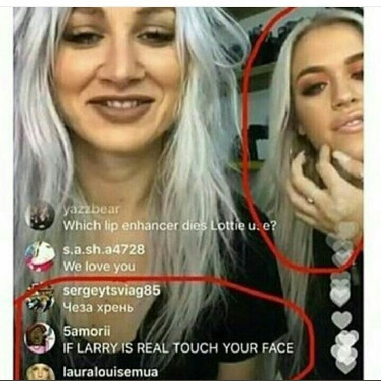 Bir hayran; Larry gerçek ise yüzüne dokun diyor ve o an Lottie yüzüne dokunuyor.