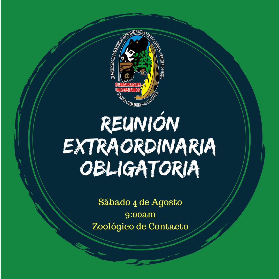 GuardaparqueGGU's tweet photo. 📣📣📣Se convoca a todos los miembros de nuestra organización a una reunión con carácter obligatoria para tratar varios puntos de interés general, corre la voz, no faltes.🕘
#GuardaparquesUniversitarios  #PorelRespetoalaVida #ReunionGGU https://t.co/24RDE3UFiJ