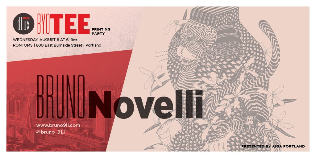 aigaportland's tweet image. For our 8th annual dMob DLux BYOTee printing party, we're featuring art from three artists - meet the first: Bruno Novelli - check out his work: bruno9li.com, and join us @rontomslounge  August 8th! #dmob #dmobdlux #aigapdx