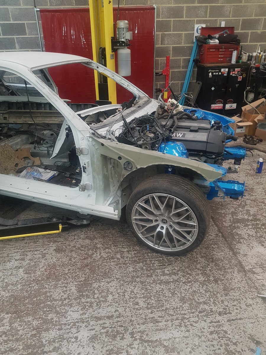 Esquire_Auto's tweet photo. The wheels a back on for a short time on the #KPyouthproject #BMW The brakes and suspension pretty much done. Only one month to go time to start nail biting. Thank you Kyle Holmes of @BlackNovaDesign for helping out @WorkWiltshire Thank you to our sponsors https://t.co/YtDAsCsONi
