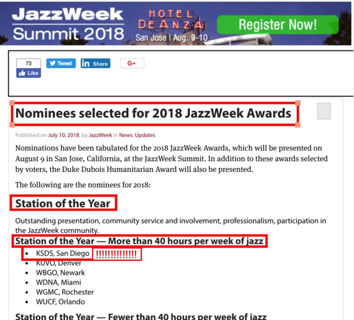 Nominated for Jazzweek 2018 Station of The Year for outstanding presentation, community service and involvement, professionalism, participation in the JazzWeek community!>buff.ly/2AjUBiD
...
Thanks to all of our members, supporters, listeners, and partners!