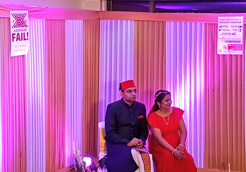 prasanto's tweet photo. #AadhaarFail posters - the perfect backdrop for @Vidyut and @godavar's reception in Delhi today! Great to meet you both. And @iNisarga. And to listen to @natashabadhwar reading her new book. And meet so many Twitter friends. All the best! https://t.co/FTWHSWmwMA