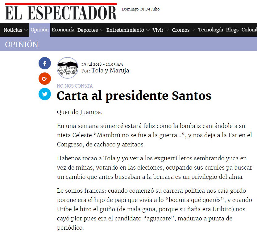 JuanManSantos's tweet photo. Estimadas @Tolaymaruja, gracias por creer en la paz. Mi popularidad la sacrifiqué y lo volvería a hacer siempre por salvar vidas. Y como ustedes dicen, prefiero llorar de alegría en los cumpleaños de los nietos y nunca tener que hacerlo en sus entierros. https://t.co/EwU2iTOOqG https://t.co/ofxodH674L